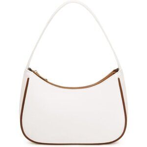 Women’s White Brown Cute Hobo Tote Handbag Mini Clutch Purse with Zipper Closure
